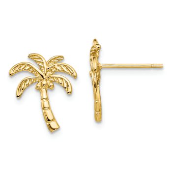 14k Yellow Gold Textured Palm Tree Stud Earrings