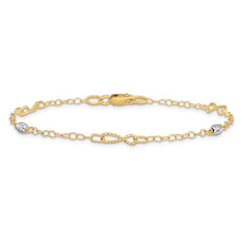 14K Two-tone Gold Polished and Diamond-Cut 3mm Fancy Link Bracelet