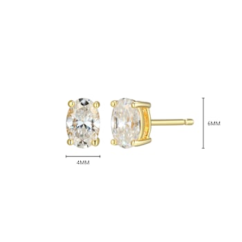 Oval Moissanite 14k Yellow Gold Over Silver Stud Earrings 1.00ctw DEW