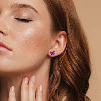 Amethyst and Diamond 10K Pink Gold Earrings 3.02ctw