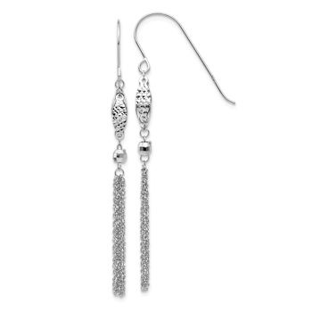 Rhodium Over 14k White Gold Diamond-Cut Bead and Chain Dangle Earrings