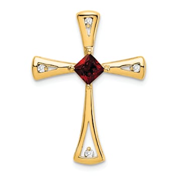14k Yellow Gold Garnet and Diamond Cross Chain Slide Pendant