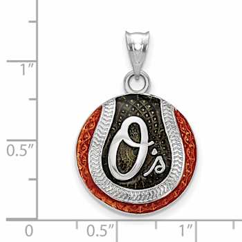 Rhodium Over Sterling Silver MLB LogoArt Baltimore Orioles Enameled Pendant