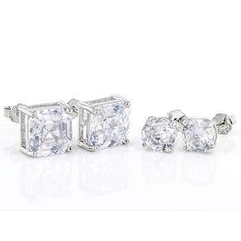 Asscher-Cut CZ Earring Set In Sterling Silver