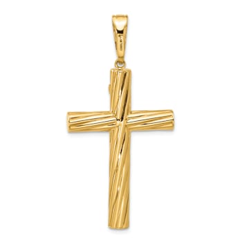 14k Yellow Gold Polished and Textured Crucifix Pendant
