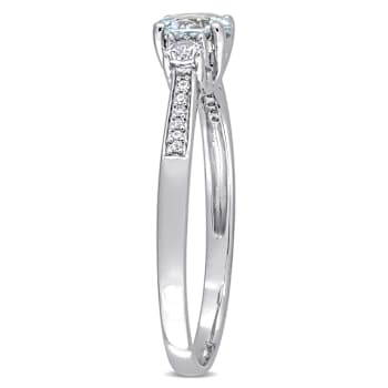 Aquamarine, Created White Sapphire and Diamond 10K White Gold Engagement
Ring 1.04ctw