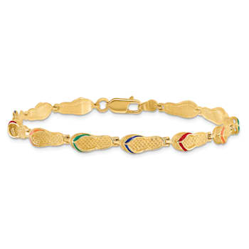 14k Yellow Gold Textured Multi-Color Enamel Flip Flop Bracelet
