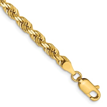 14k Yellow Gold 4mm Diamond-Cut Quadruple Rope Link Bracelet