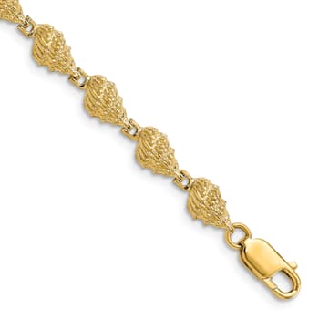 14k Yellow Gold Textured Conch Shell Link Bracelet
