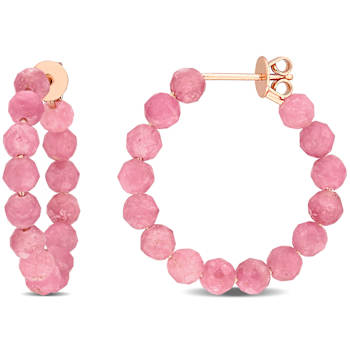 4.63ctw Pink Tourmaline Beaded Hoop Earrings in 18K Rose Gold Over
Sterling Silver