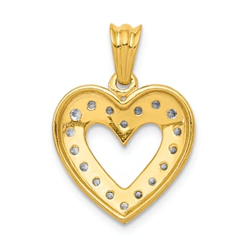 14k Yellow Gold and Rhodium Over 14k Yellow Gold Diamond Heart Pendant