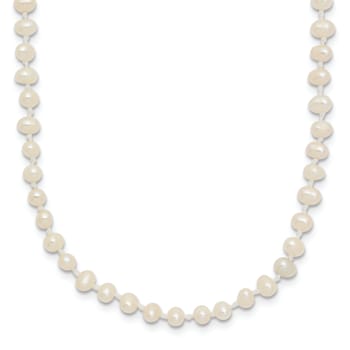 14k Yellow Gold 3-4mm White Near Round Freshwater Cultured Pearl 16 Inch Necklace