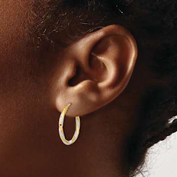 14k Two-tone Polished and Diamond-Cut 3/4" Hoop Earrings