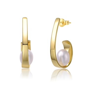 Pear Shape Freshwater Pearl Half-Hoop Drop Earrings In 14K Gold Over
Sterling Silver