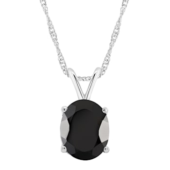 10x8mm Oval Black Onyx Rhodium Over Sterling Silver Pendant With Chain