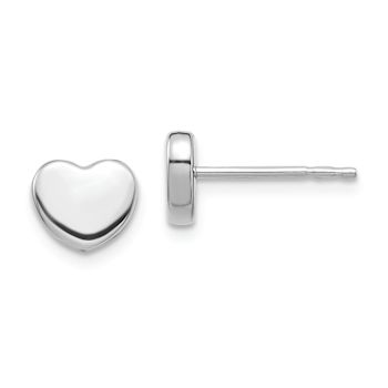 Rhodium Over 14k White Gold 7mm Polished Heart Stud Earrings