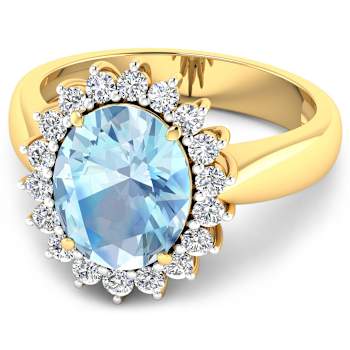 3.44ctw Blue Aquamarine and Diamond 14K Yellow Gold Halo Ring