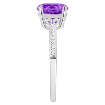 8mm Round Amethyst and 1/10 ctw Diamond Rhodium Over Sterling Silver Ring