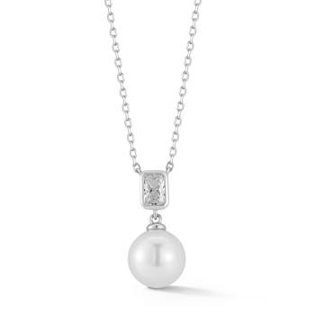 Rachel Zoe Freshwater Pearl and CZ Pendant Necklace in Rhodium Over
Sterling Silver