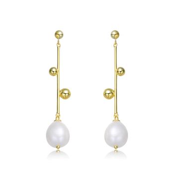 Pear Shape Freshwater Pearl Drop Earrings In 14K Gold Over Sterling Silver