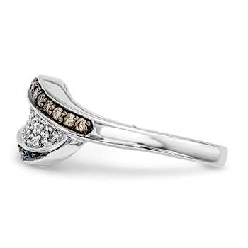 Sterling Silver 0.33ctw White, Champagne and Blue Diamond Antiqued Ring