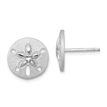 Rhodium Over Sterling Silver Textured Sand Dollar Post Earrings