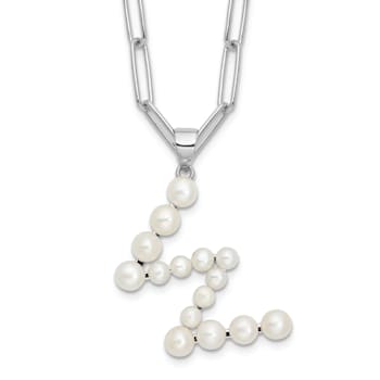Rhodium Over Sterling Silver 3-5.5mm Freshwater Cultured Pearl LETTER W
18-inch Necklace