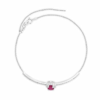 Red Ruby Rhodium Over Sterling Silver  and White Topaz Statement Bracelet