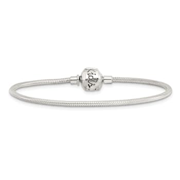 Sterling Silver Round Snake Chain Bracelet With Bead Clasp