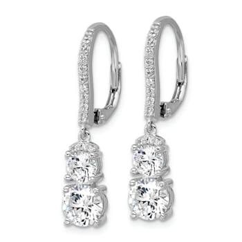 Rhodium Over Sterling Silver Polished Fancy Cubic Zirconia Leverback Earrings