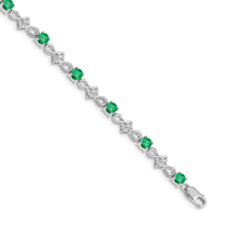 Rhodium Over 14k White Gold Diamond and Emerald Bracelet