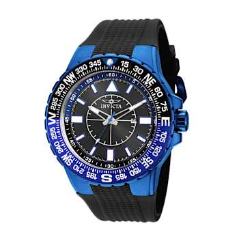 Invicta Aviator 52mm Black Dial Blue Bezel and Accents Black Silicone
Strap Quartz Watch