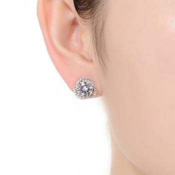 CZ Swirl Halo Stud Earrings In Sterling Silver