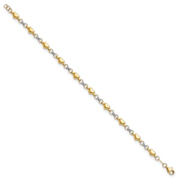 14k Two-tone Gold Polished Diamond-Cut Heart Link Bracelet