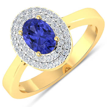0.91ctw Violet Tanzanite and Diamond 14K Yellow Gold Halo Ring