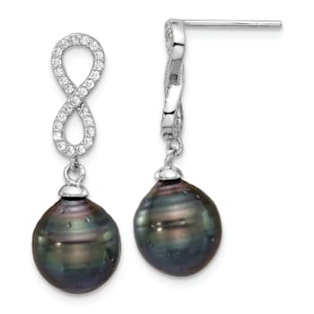 Rhodium Over Sterling Silver Tahitian Pearl/Cubic Zirconia Infinity
Necklace and Earring Set