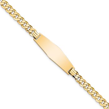 14k Yellow Gold Soft Diamond Shape Flat Curb Link ID Bracelet