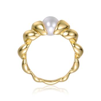 Freshwater Pearl Scalloped Seashell Ring In 14K Gold Over Sterling Silver