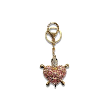 Gold Tone Fuchsia Rose Crystal Turtle Key Chain