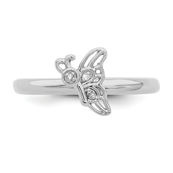 Rhodium Over Sterling Silver Stackable Expressions Butterfly with
Diamond Ring 0.015ctw