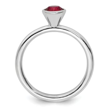 Sterling Silver Stackable Expressions High 5mm Red Crystal Ring