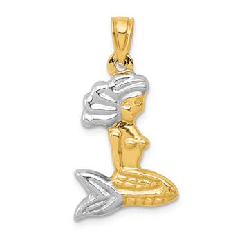 14k Two-tone Gold 3D Mermaid Pendant