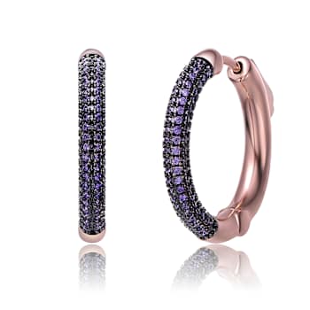 Amethyst Color CZ Pave Hoop Earrings In 18K Rose Gold Over Brass