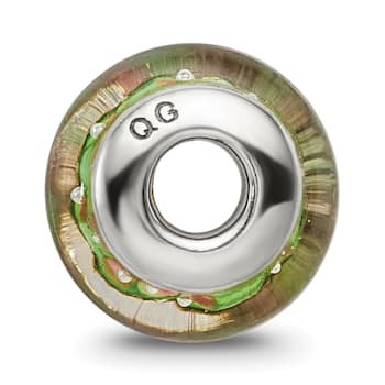 Sterling Silver Green Blue Hand-blown Glass Bead