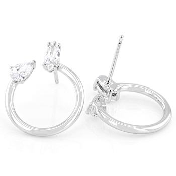 Pear And Marquise Circle Drop Earrings With CZ In Sterling Silver