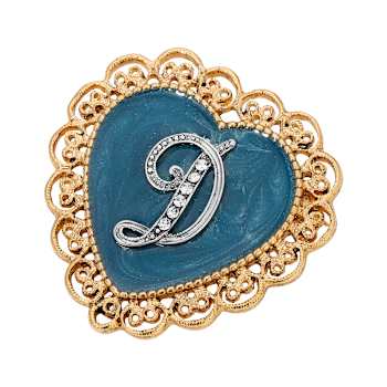 Gold Tone Filigree Heart Blue Enamel Initial Pin