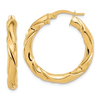 14k Yellow Gold 1 1/8" Polished Twisted Hoop Earrings