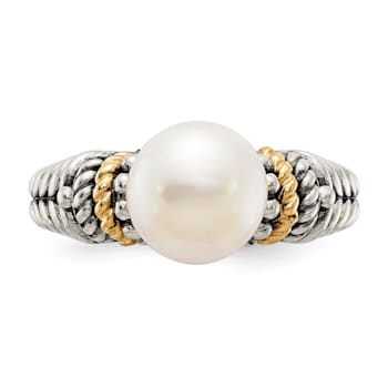 Sterling Silver Antiqued with 14K Accent 8mm Freshwater Cultured Pearl Ring