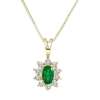 0.35ctw Emerald and Diamond Pendant 14k Yellow Gold