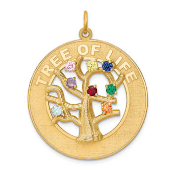 14k Yellow Gold Textured Cubic Zirconia TREE OF LIFE Pendant